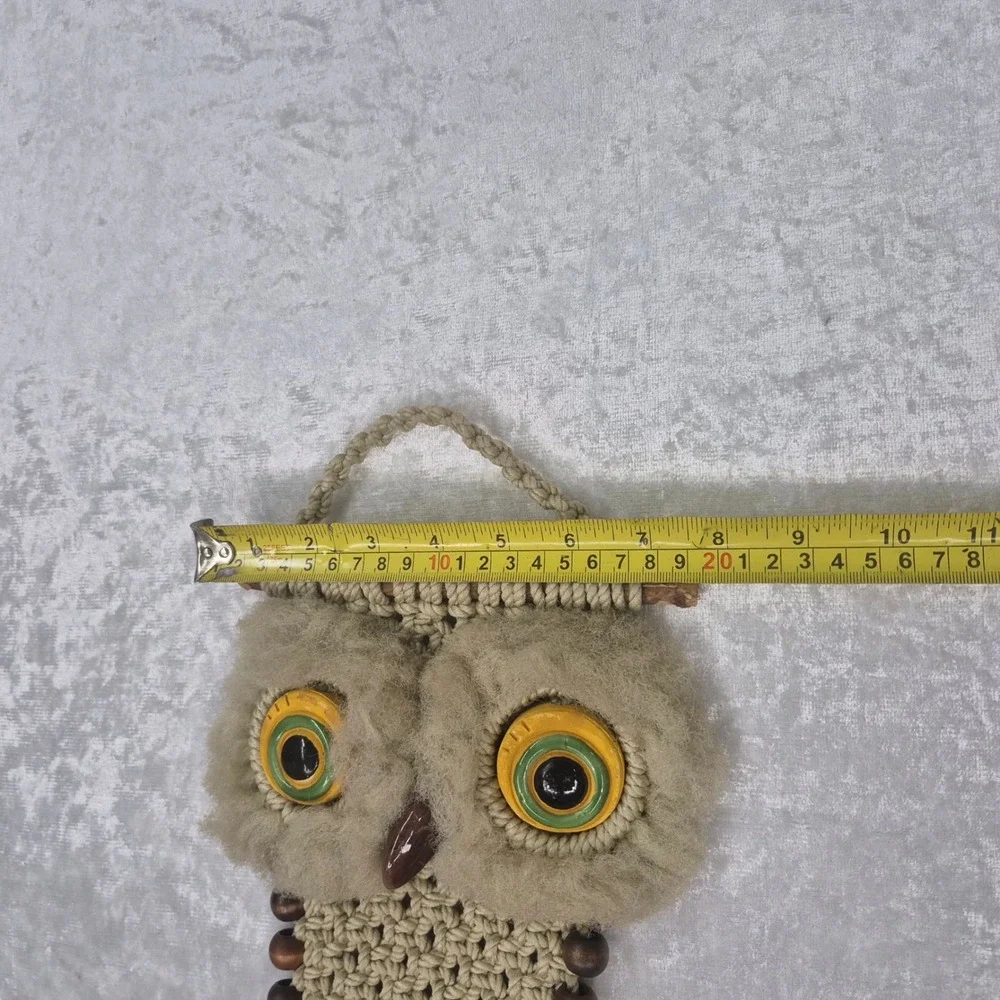 Vintage Macrame Owl Wall Hanging Boho Wood Bead‎ Tassel Decor Beige 17 Inch